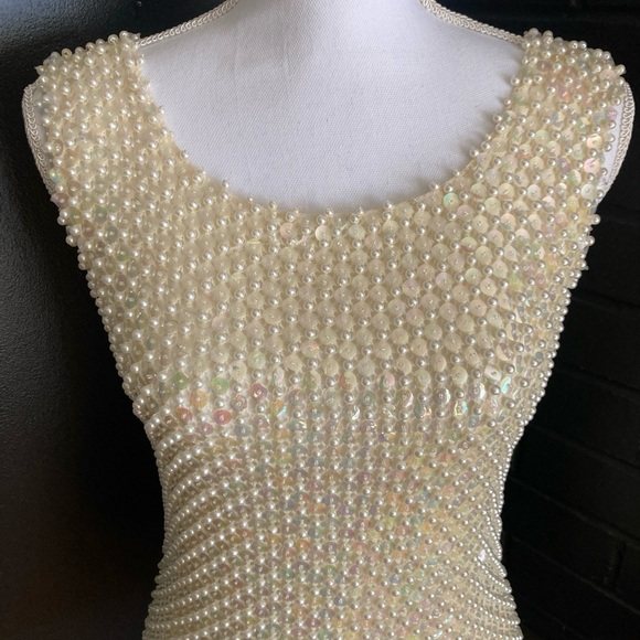 Vintage Pearl & Sequin Hand Beaded Wool Shell Tank Hong Kong WPL 3526 50’s/60's - Picture 3 of 15
